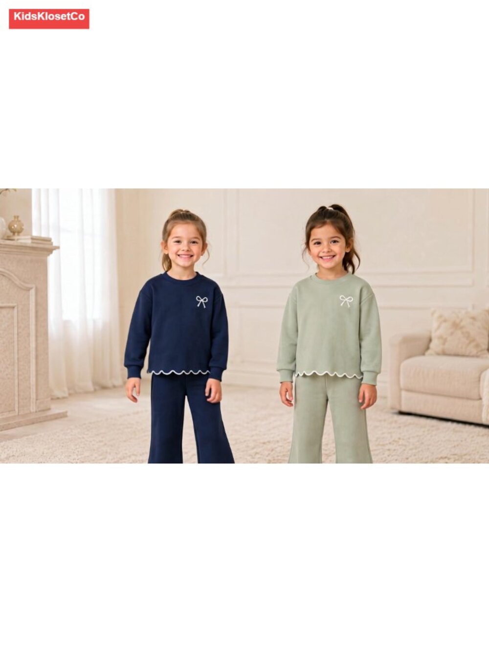 Girls 2-Piece Outfit Set Sweatshirt Top Flare Pants Cotton Blend - Picture 6 of 6